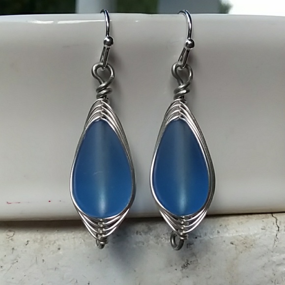 Cobalt Blue Sea Glass Artisan Earrings - Picture 2 of 5